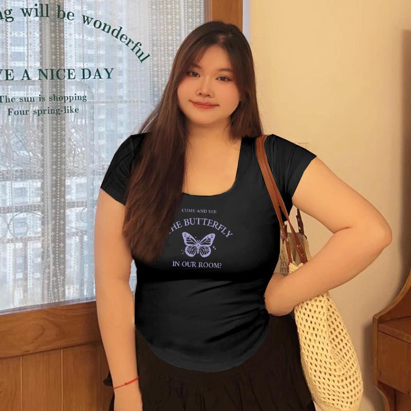 เสื้อผ้าสาวอวบไซซ์ใหญ่ ทรงสลิมฟิต ผ้าใส่สบาย สไตล์ลำลอง หลากสี มีหลายไซซ์ให้เลือก M-4XL Women Lady Clothing Tshirt