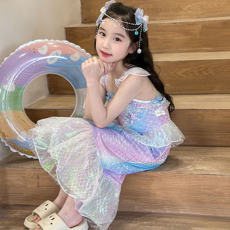 ชุดว่ายน้ํานางเงือกสําหรับเด็กผู้หญิงชุดว่ายน้ําสําหรับเด็กฤดูร้อนสไตล์เจ้าหญิงแห้งเร็ว T03