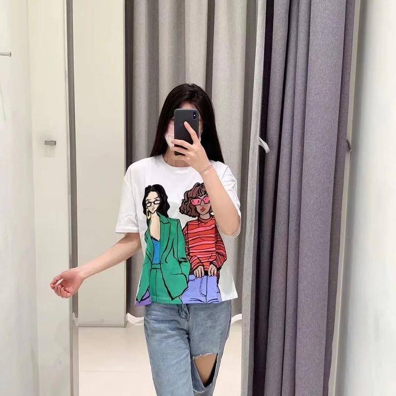 ZARA ซาร่า เสื้อผ้าผู้หญิงใหม่/เสื้อยืดคอกลมแขนสั้นพิมพ์ลายแฟชั่น/เสื้อยืด 24213523 ราคา ถูกที่สุด ดีลบีเคเค แกลเลอรีภาพที่ 3