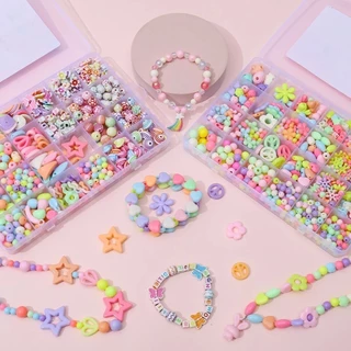 ชุดลูกปัด DIY สำหรับเด็กผู้หญิง สร้อยคอ-สร้อยข้อมือแฮนด์เมด + ลูกปัดเรืองแสง 450 ชิ้น ชุดคราฟท์เสริมทักษะแบบโบฮ