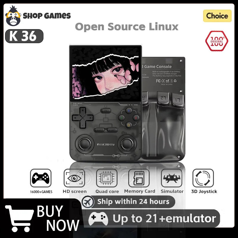เปิดแหล่งที่มา K36 Retro แบบพกพาวิดีโอเกมคอนโซล R36S สําหรับ PS1/PSP/DC/N64/SS 3.5 นิ้วหน้าจอ IPS ขอ