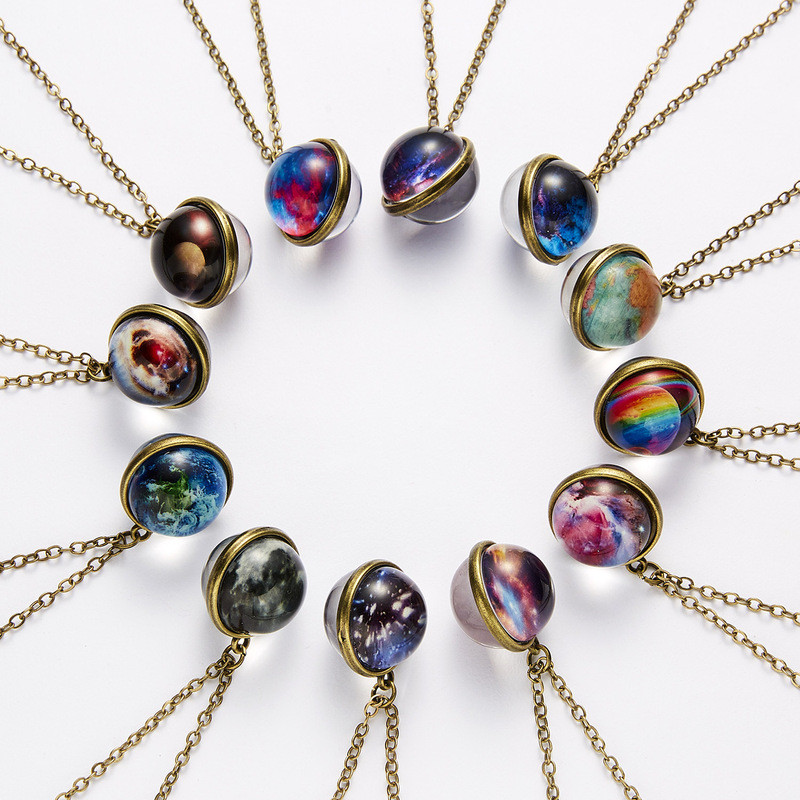 สร้อยคอ แฟชั่น Galaxy Nebula Universe Luminous Double-Sided Retro จี้สร้อยคอ Creative Starry Sky Lig