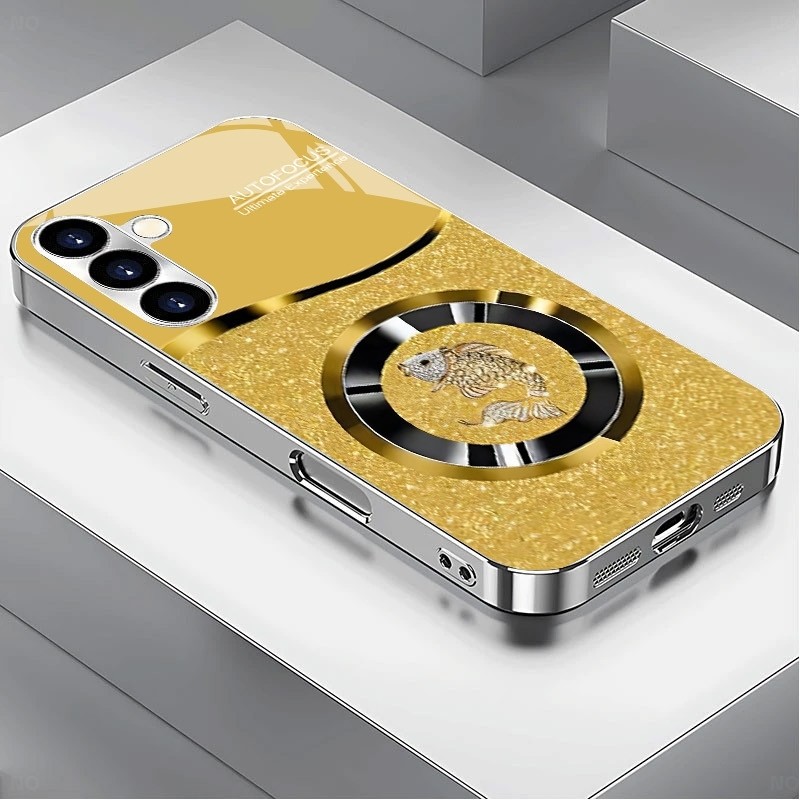 SAMSUNG ปลาทองหรูหราชุบกรอบเคสโทรศัพท์สําหรับSamsung Galaxy S22 S23 S24 S25 Ultra A22 A23 A25 A33 A35 A52 A53 A54 A55 A56 A70 A71 A90 ฝาครอบโทรศัพท์