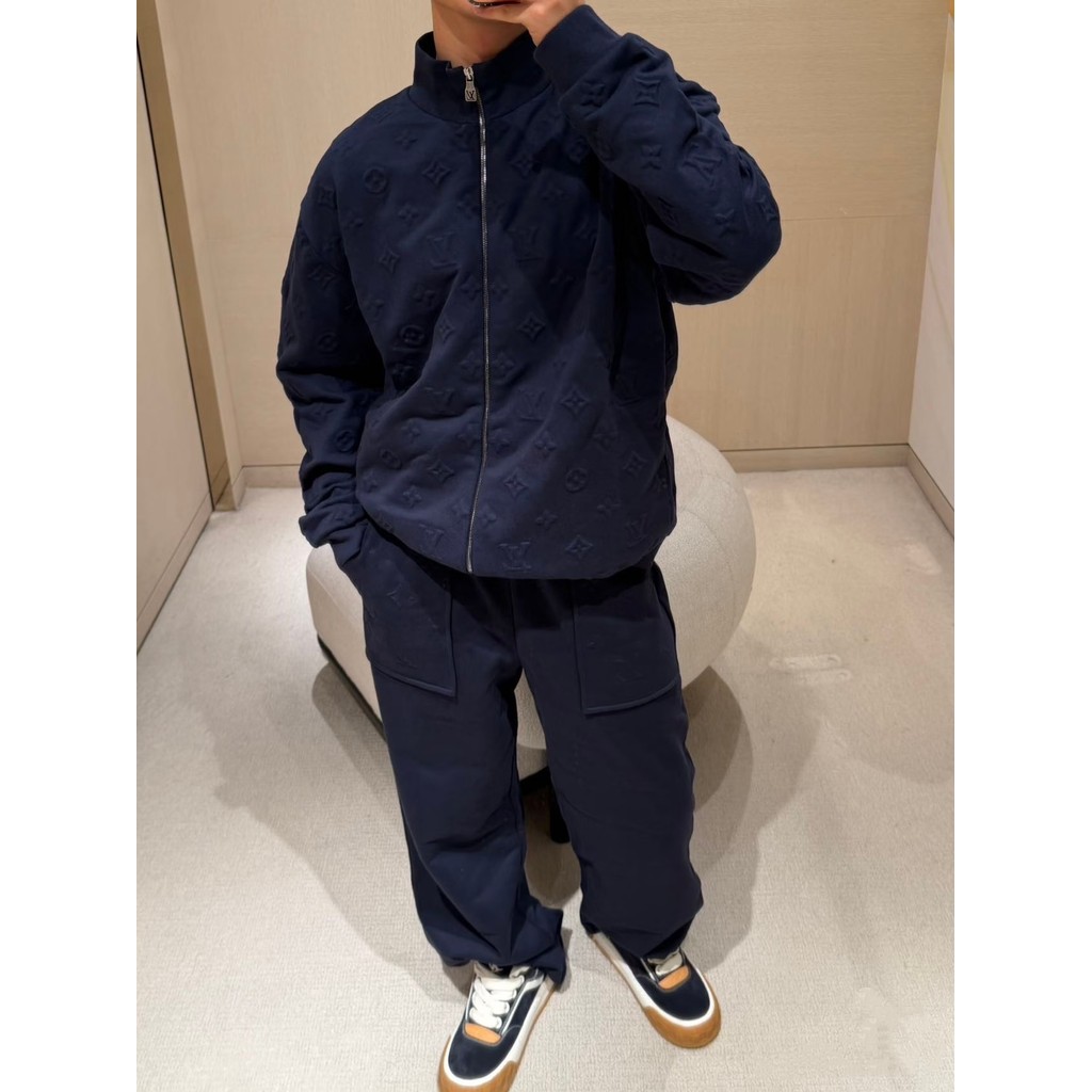 JZ8Q Lis V New Pocket Full Print Embossed Long Pants Unisex Trendy