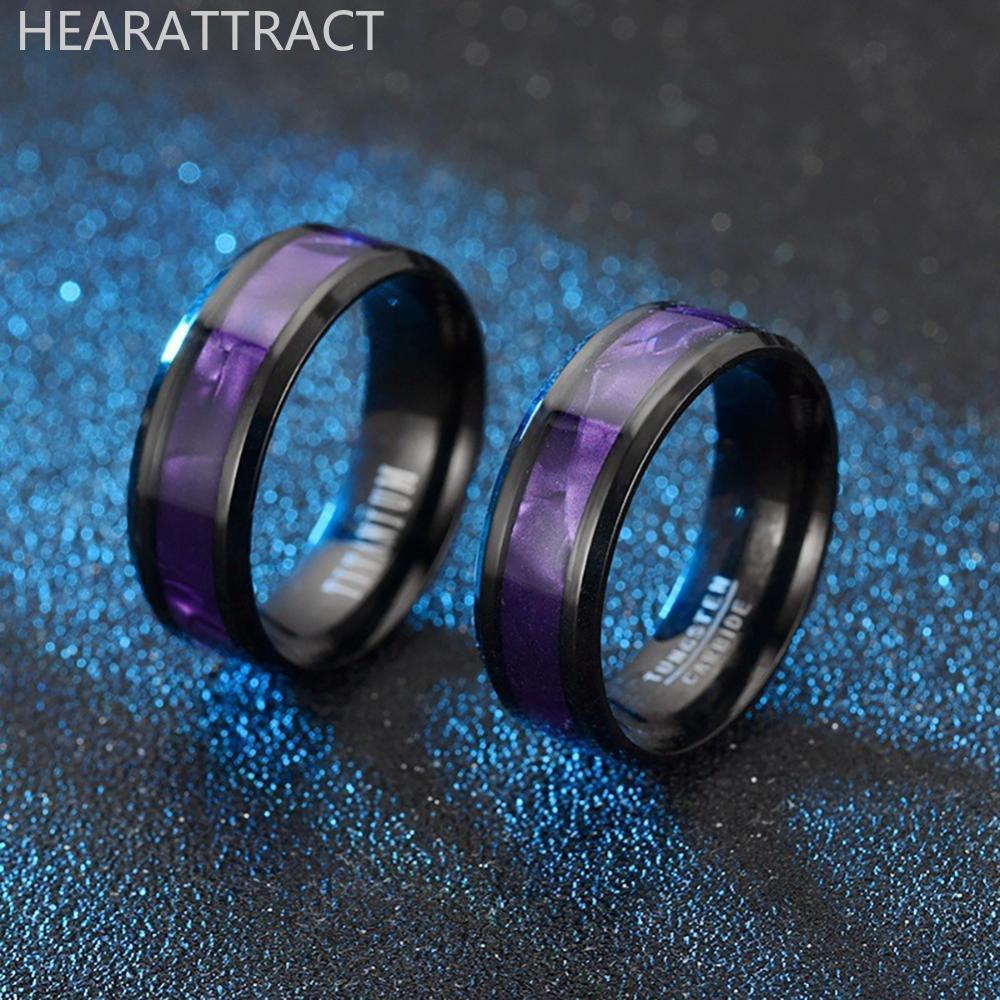 HEARATTRACT 8 มม.แฟชั่นแหวนเหล็กไทเทเนียมฝัง Abalone Shell Wedding Band เครื่องประดับสีดําสําหรับผู้