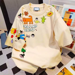 เสื้อยืดแขนสั้น_suikone_สไตล์ STREET การ์ตูน พิมพ์คุณภาพสูง สำหรับทุกเพศ