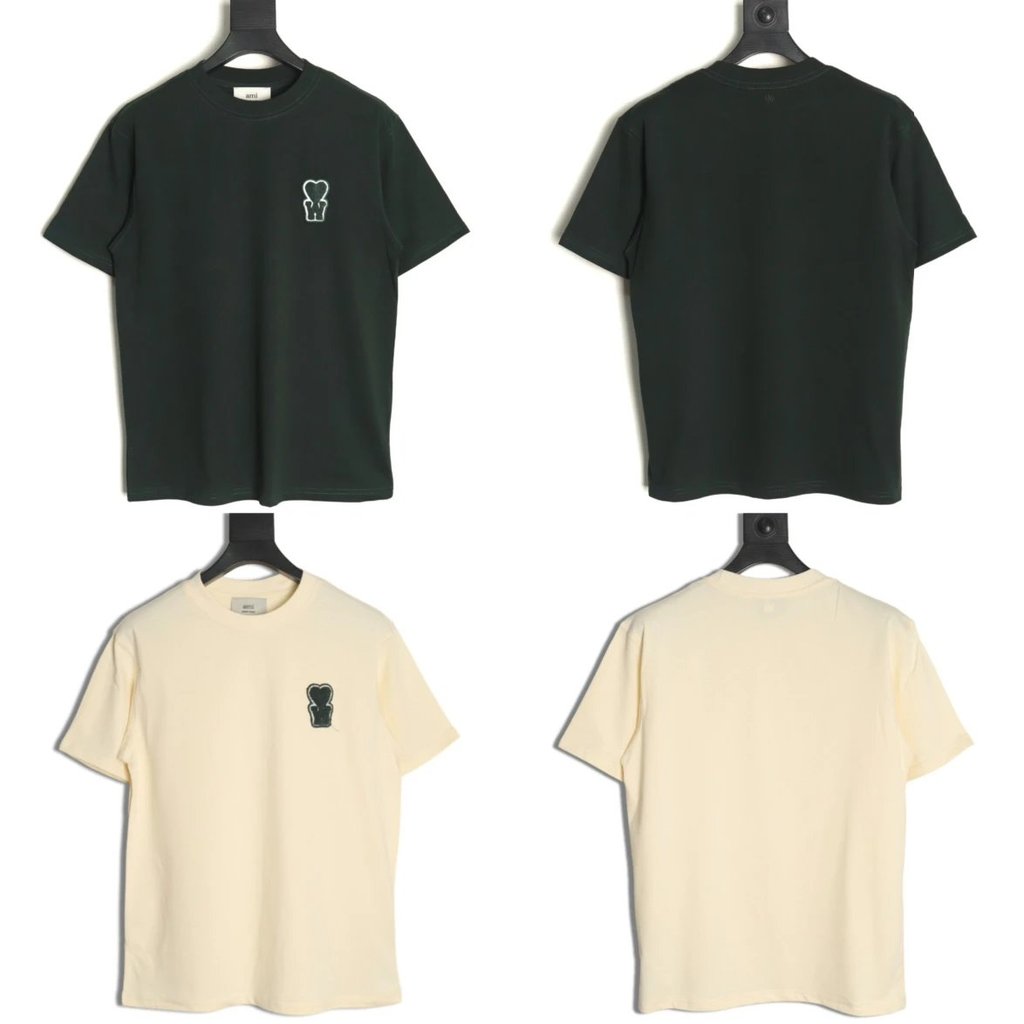 AMI PARIS x WOO SHIK Co-Branded SS25 Contrast สีเสื้อยืดแขนสั้น สำหรับผู้ชายและผู้หญิง ในสไตล์กีฬาคล