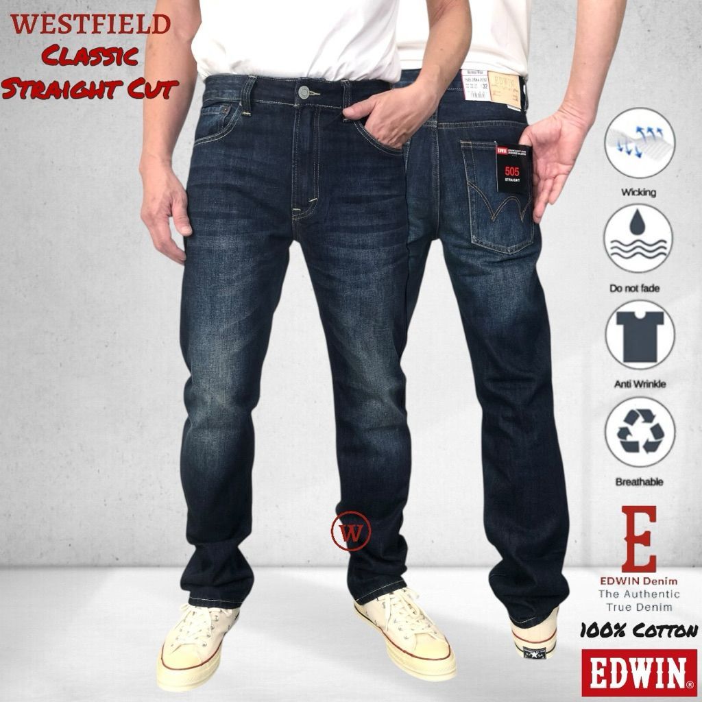 ยี่ห้อใหม่ 505 EDWIN Mens 505 Dusty Vintage Blue Real Denim Straight Cut Jeans ( 7505 2884 )