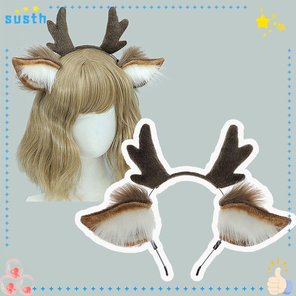 SUSTH Reindeer Antler Headband, Party Head Hoop, Lolita Plush Deer Ears น่ารัก Antler ผม Hoop คริสต์