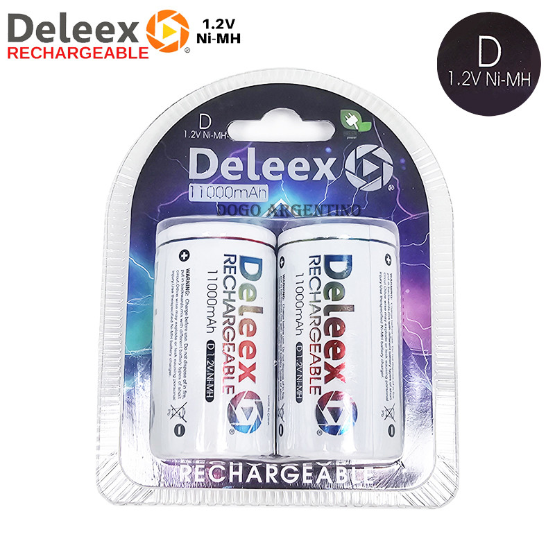 ถ่านชาร์จ Deleex ขนาด D ถ่านก้อนใหญ่ 11000mAh 1.2V 1แพ็ค บรรจุ 2 ก้อน  Rechargeable แท่นชาร์จถ่าน D 