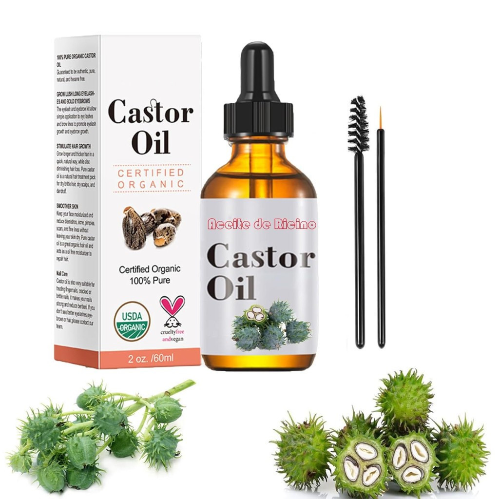 Castor Oil 2 oz-Aceite de Ricino-Cold Pressed ได้รับการรับรองอินทรีย์บริสุทธิ์ 100%, Hexane Free, เห