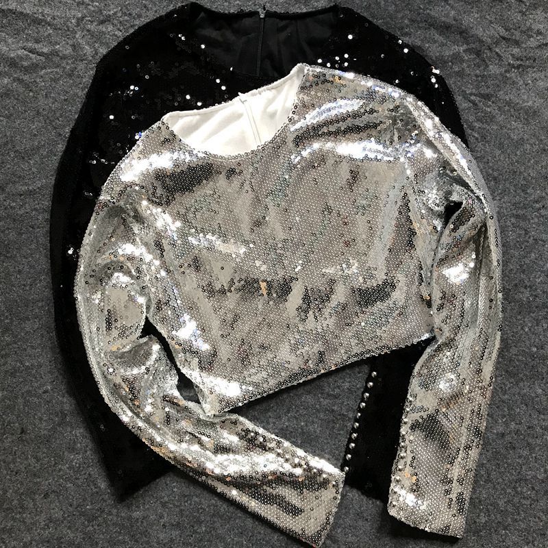 เกาหลีเกาหลี2026ยุโรปสไตล์อเมริกัน2023ฤดูใบไม้ผลิสไตล์ใหม่Blingเลื่อมด้านบนเวทีประสิทธิภาพเครื่องแต่