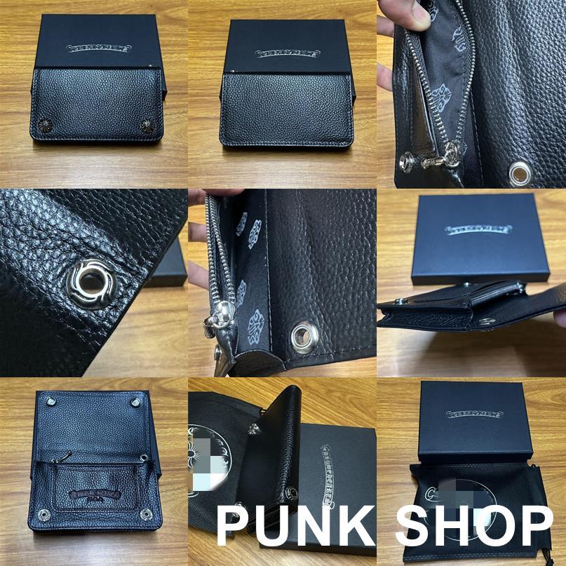 CH♥ กระเป๋าสตางค์ใบสั้น กระเป๋าใส่เหรียญ Cross Cowhide สีดํา Simple Classic 9215 - รูปที่ 6