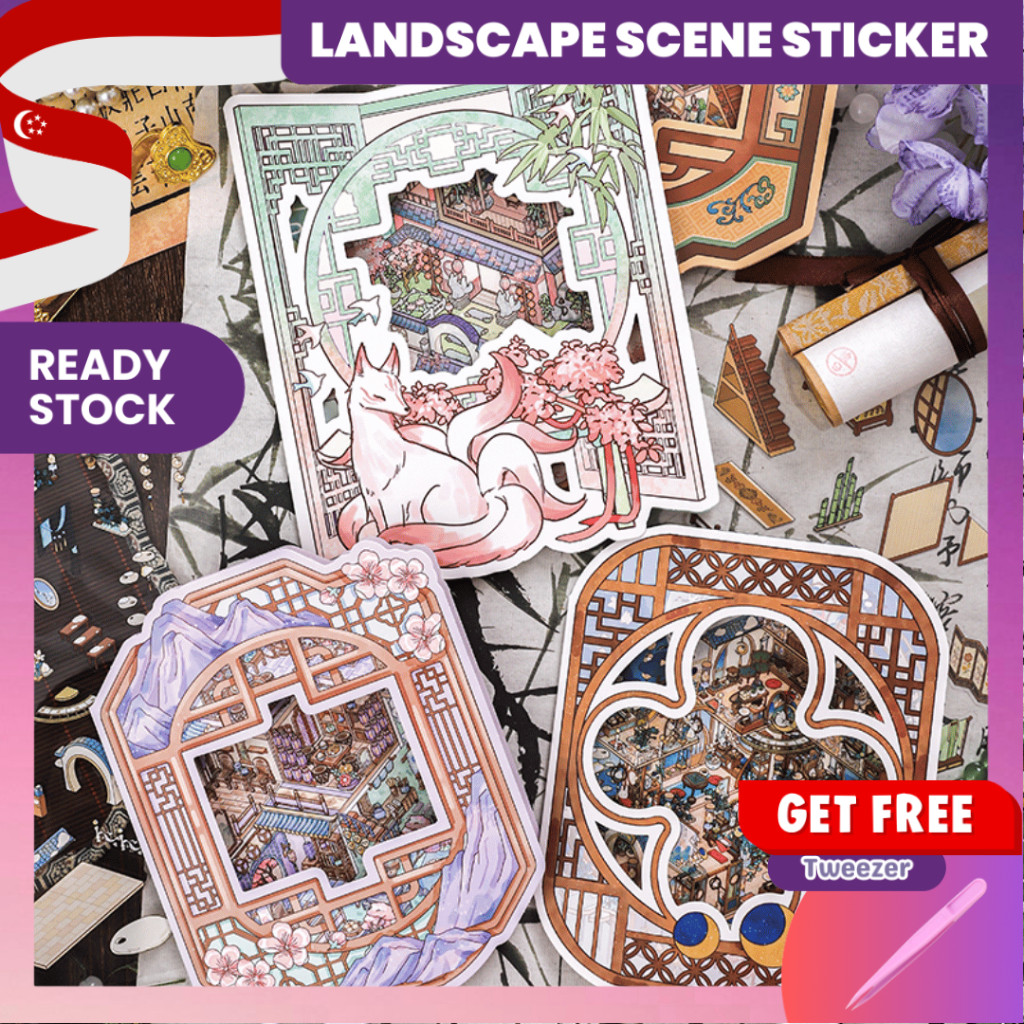 [KW] Timeless Atelier Landscape Sticker 3D Scene Sticker สําหรับ Journaling, สมุดภาพ, บรรเทาความเครี