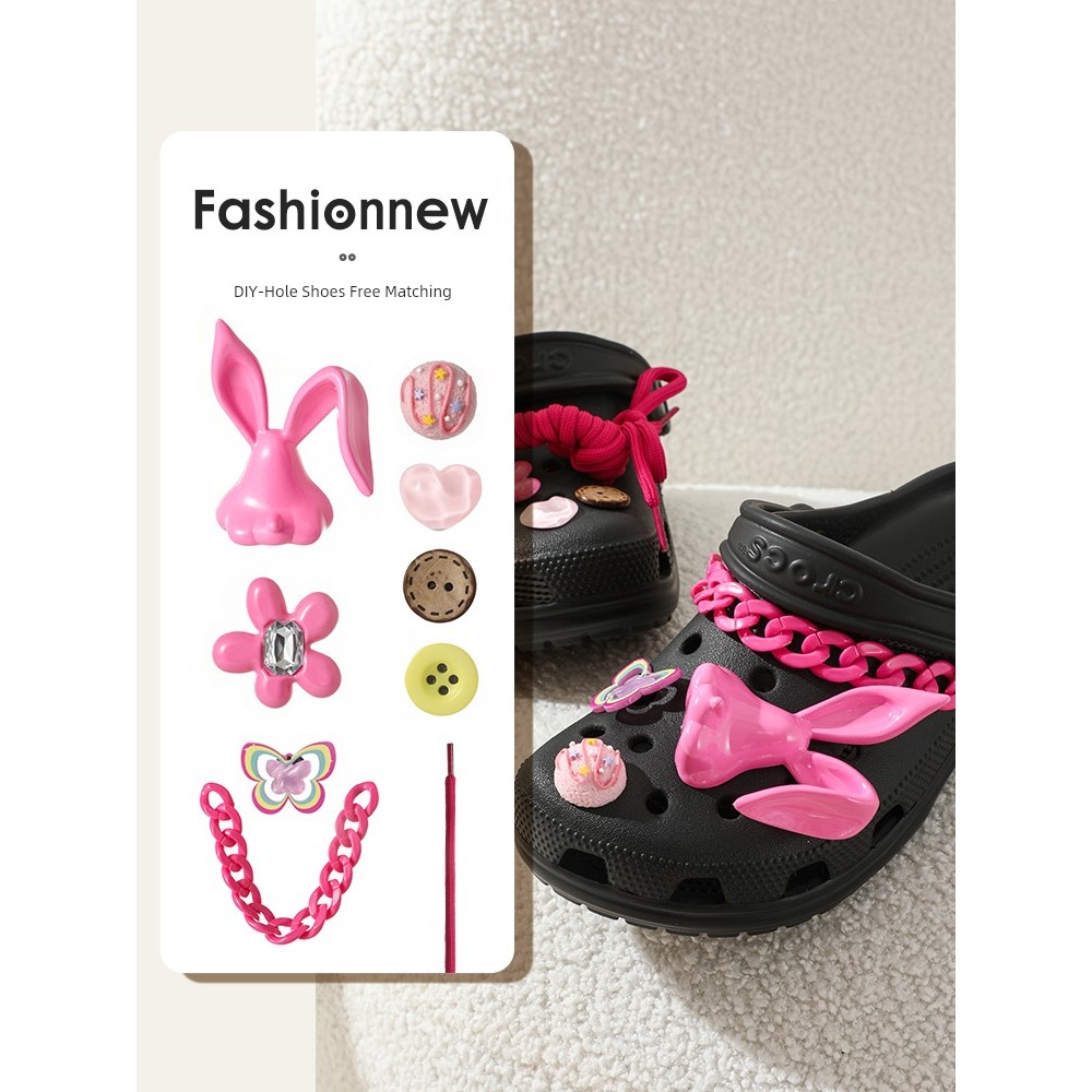 จิบบิท จิ๊บบิท crocs รองเท้าCrocs สไตล์ใหม่ ออกแบบเองได้ ลายดอกไม้ แบบสามมิติ สีชมพู