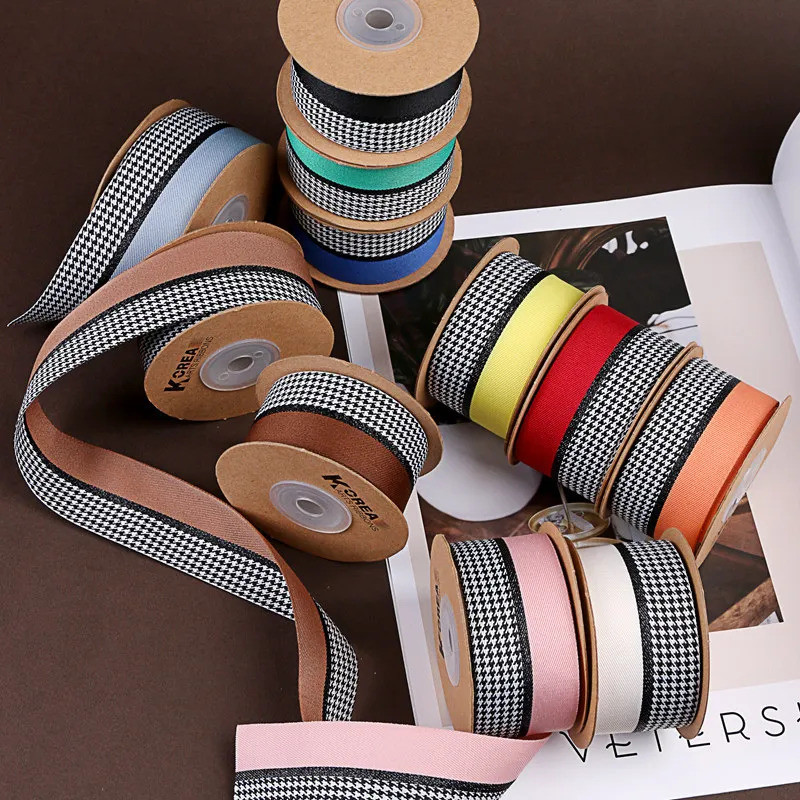9-10 Yards 25MM38mm Houndstooth plaid double Splicing Ribbon 1015R38 Make Bowknots Kids Hair Accesso