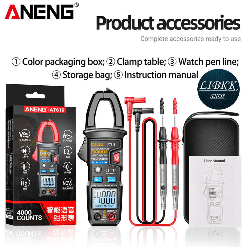 ANENG AT619 Electrical Current Tester AC/DC Multifunctional Clamp Meter Voice Broadcast 4000 Counts 