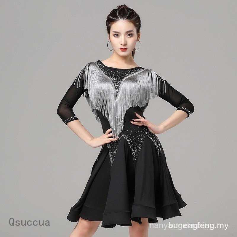 Qsuccua ผู้ใหญ่หญิงเต้นรําละตินเซ็กซี่พู่ชุดมืออาชีพประสิทธิภาพการแข่งขัน NDAX YU6T XB54 EV81