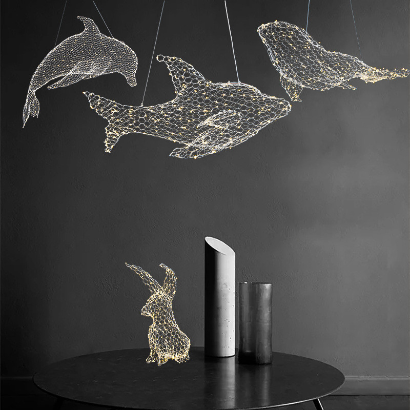 Simple LED Iron Mesh Starry Sky Restaurant Creative Personality Decoration Animal Shape Lamp Shark D