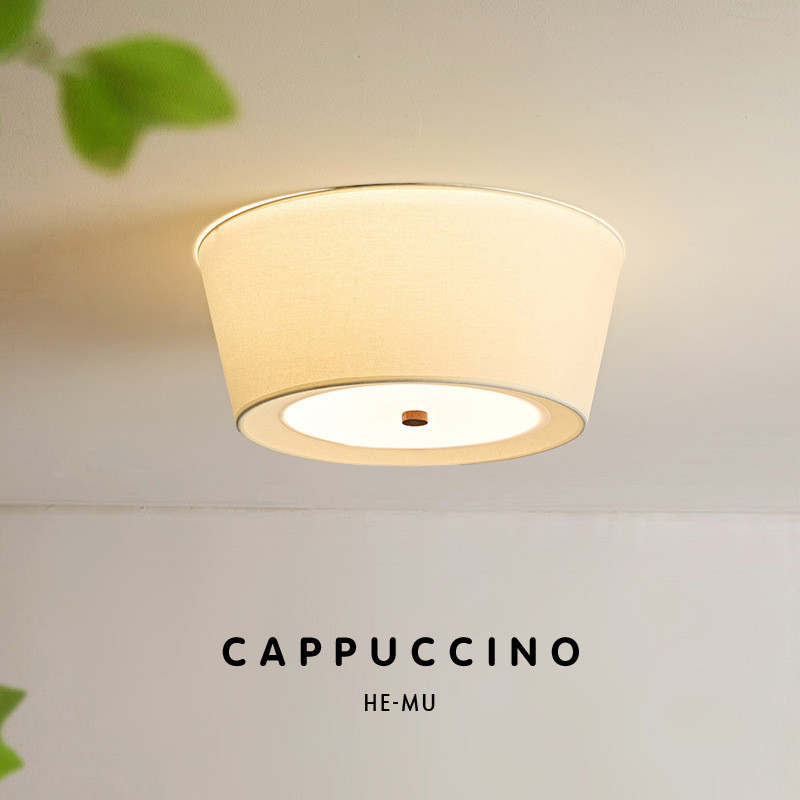 Italian Minimalist Fabric Round Bedroom Ceiling Light Vintage Retro High-end Master Bedroom Light St