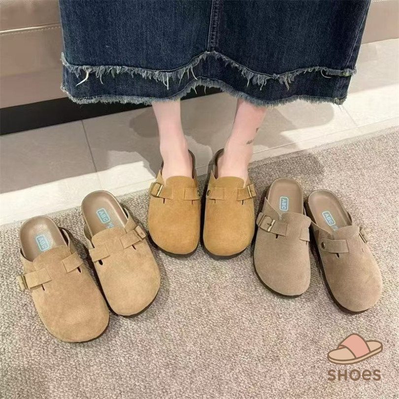 ZB1 HOME รองเท้าลำลองสไตล์เรโทรสไตล์เกาหลี รองเท้าส้นแบน กลางแจ้งขี้เกียจ รองเท้าเบอร์เคนสตอค วัสดุห