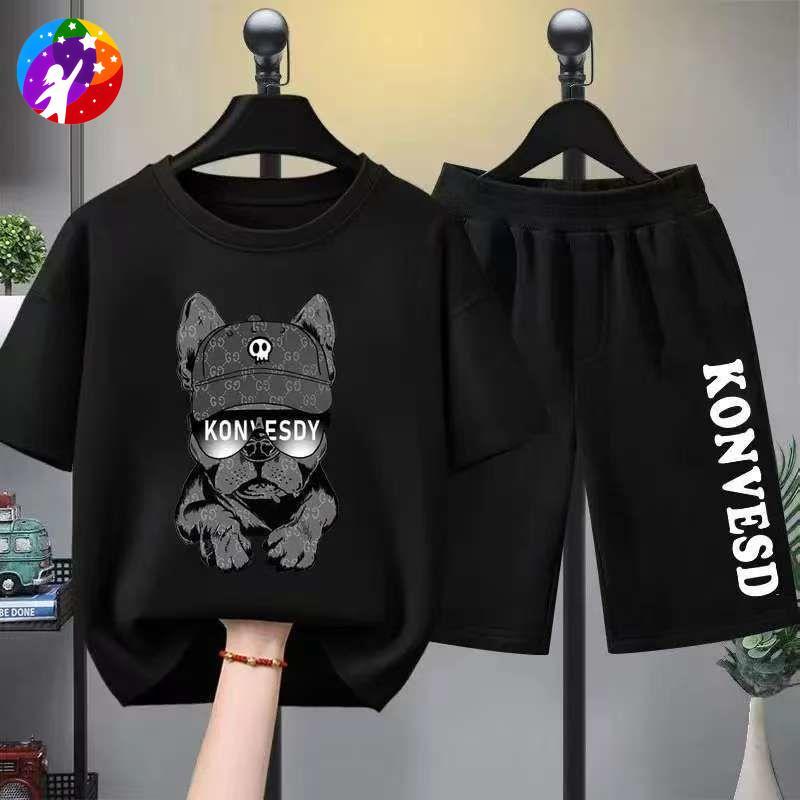 [COD]（ชุดเสื้อยืดและกางเกงสั้นเด็ก）ชุดกีฬาสำหรับเด็ก ใหม่สำหรับ  ชุดกางเกงขาสั้นแขนสั้นบางสำหรับเด็กโต ดีไซน์เก๋ไก๋และอิ