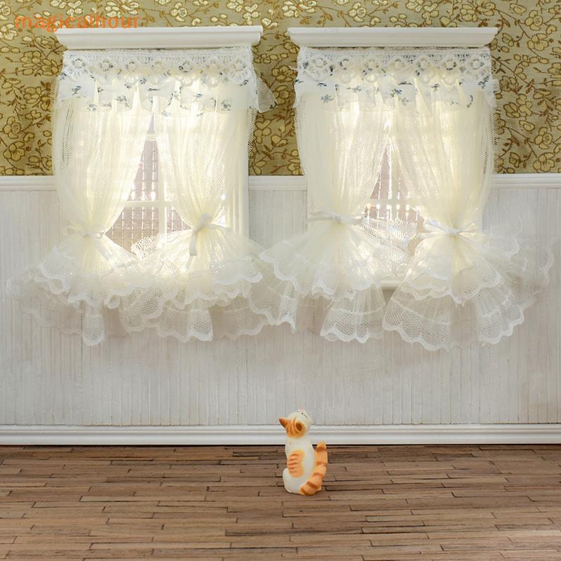 Magicalhour^ 1/12 Dollhouse Lace Window Curtain Dollhouse Bedroom Furniture Accessories Dolls House 