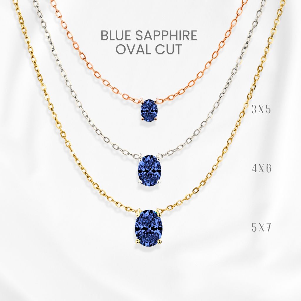 สร้อยคอไพลินแท้ (Blue Sapphire) ไข่คลาสสิก  เงินแท้ 925 ชุบทองคำขาว/ทอง /โรสโกลด์ จี้พลอย GEORGE Jewelry