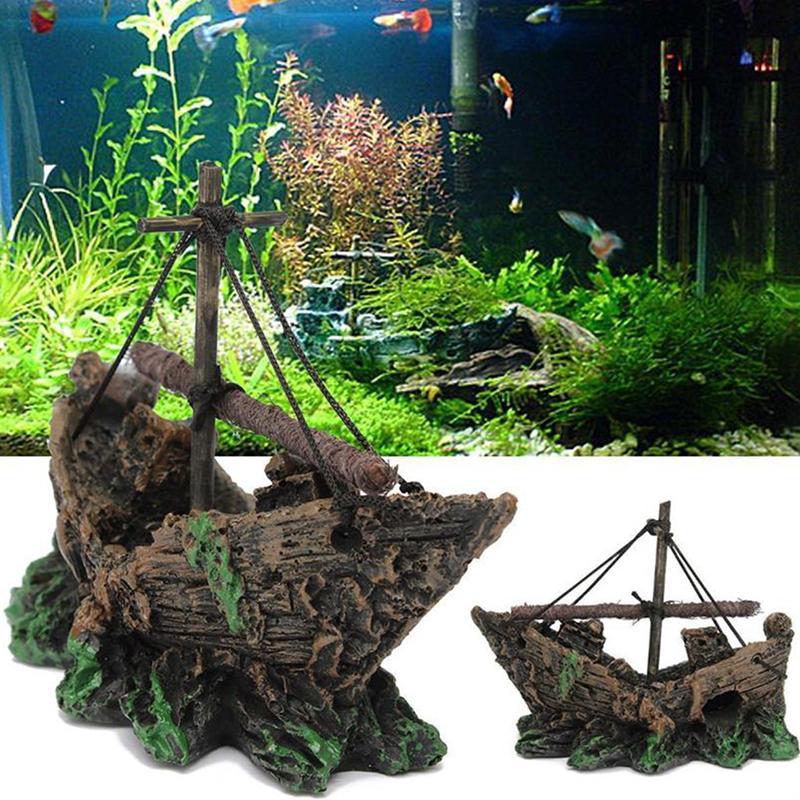 [fashionapple] เครื่องประดับตู้ปลา Wreck Sunk เรือ Sailing Boat Destroyer Fish Cave Decor สต็อกใหม่