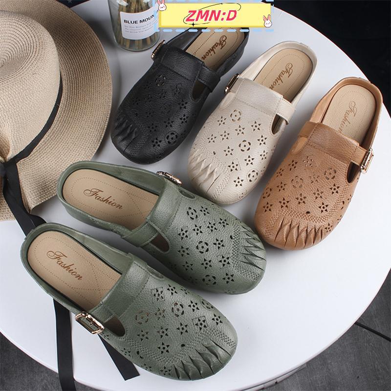 ZMN:D ฤดูร้อนสไตล์ใหม่รองเท้าแตะผู้หญิงกลางแจ้งสวมใส่แบนครึ่งรองเท้าแตะแฟชั่น Hollow Bule รองเท้าแตะ