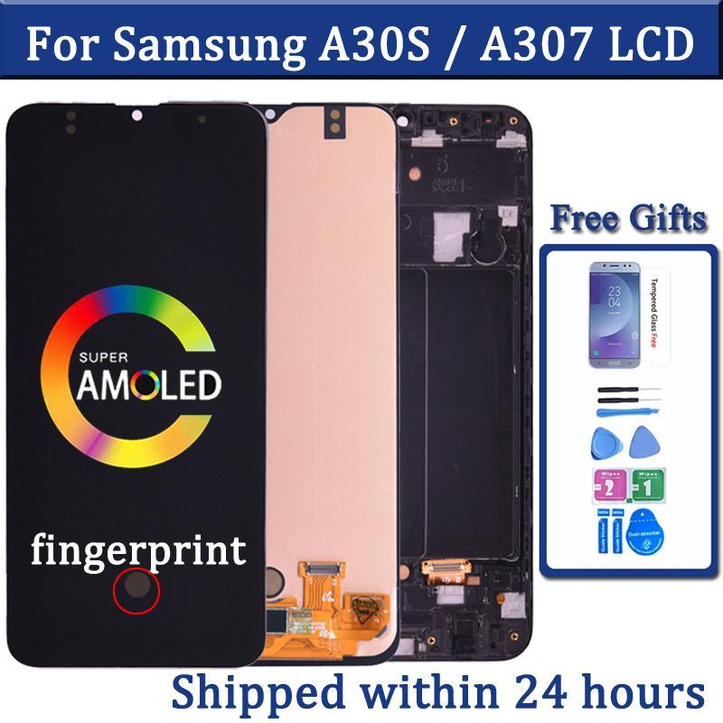 Super AMOLED สําหรับ Samsung A30s จอแสดงผล LCD A307 A307F A307FN A307G A307YN LCD Touch Screen Digit