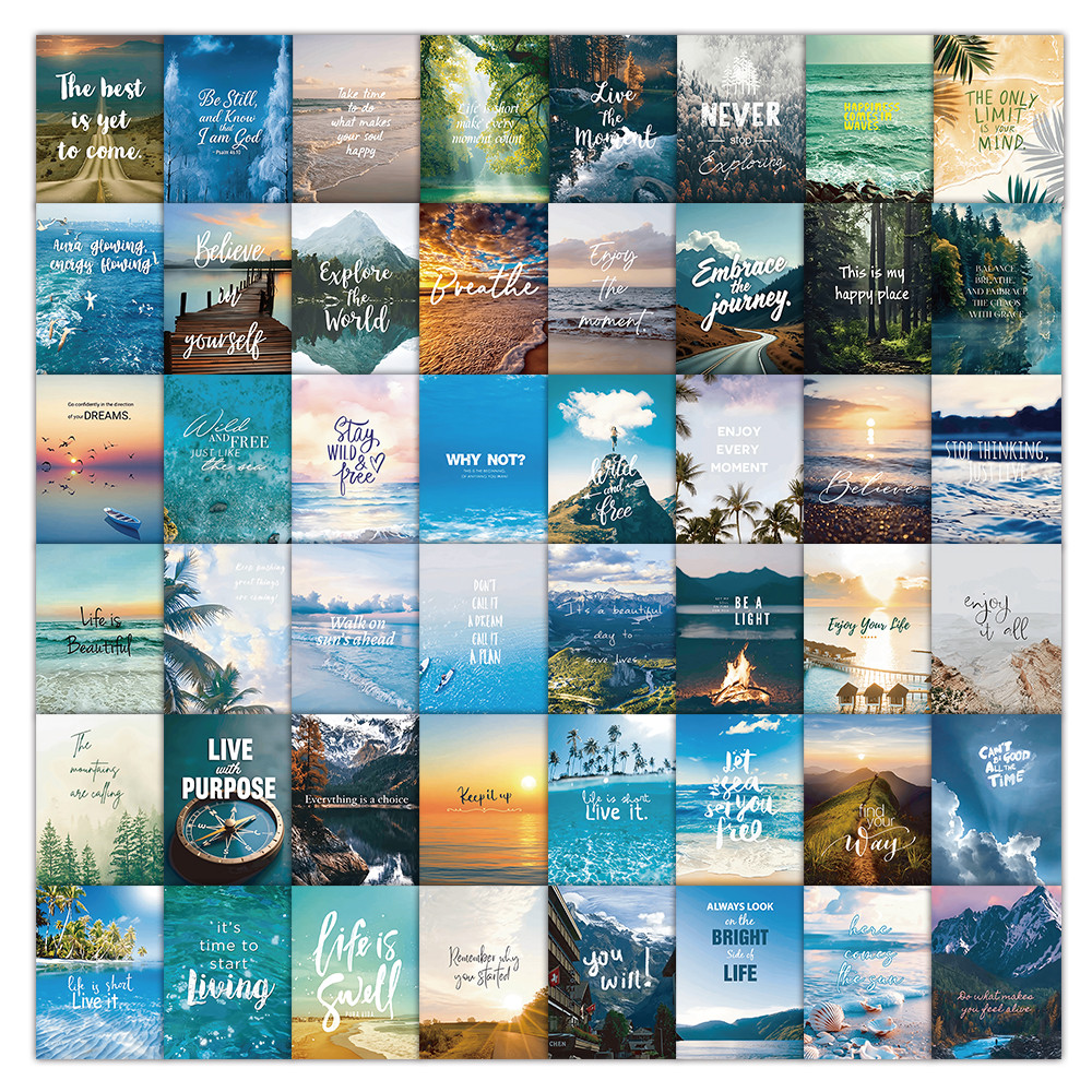 สติ๊กเกอร์ทิวทัศน์ธรรมชาติสร้างแรงบันดาลใจ 50 ชิ้น - สติ๊กเกอร์คําคมสร้างแรงบันดาลใจสําหรับแล็ปท็อป, สมุดบันทึก & ตกแต่งผนัง