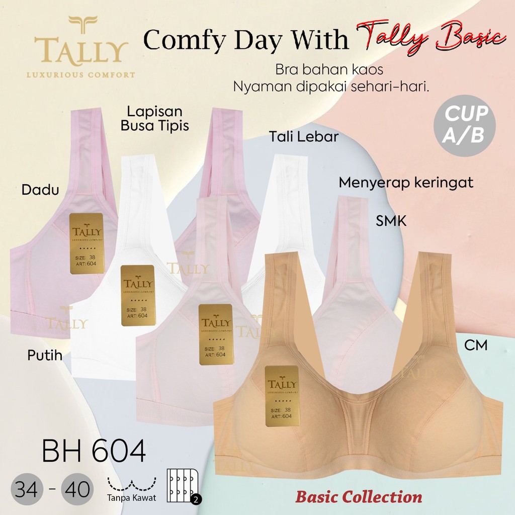 KATUN TALLY BRA BH 604 I COTTON MATERIAL I SIZE 34 - 40 I CUP A/B I WIRELESS I THIN FOAM I HOOK 2
