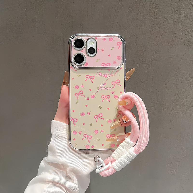 เคส OPPO Reno 15 Pro 5G เคส OPPO Reno 15 Pro Max 5G เคสลายดอกไม้แสนน่ารัก มีโบว์ กันกระแทก พร้อมสายคล้องโทรศัพท์ สร้อยข้อมือ ซิลิโคนเคลือบนุ่ม สำหรับผู้หญิง นักเรียน และสาวๆ