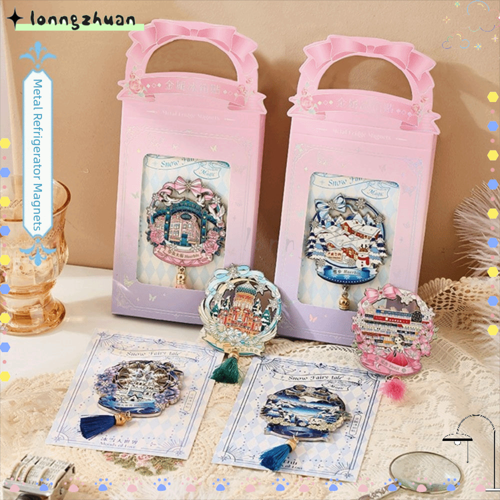 LONNGZHUAN แม่เหล็กติดตู้เย็น, โลหะกลวงภูมิทัศน์สติกเกอร์แม่เหล็ก, พร้อมพู่บุ๊คมาร์คของที่ระลึกของขวัญ