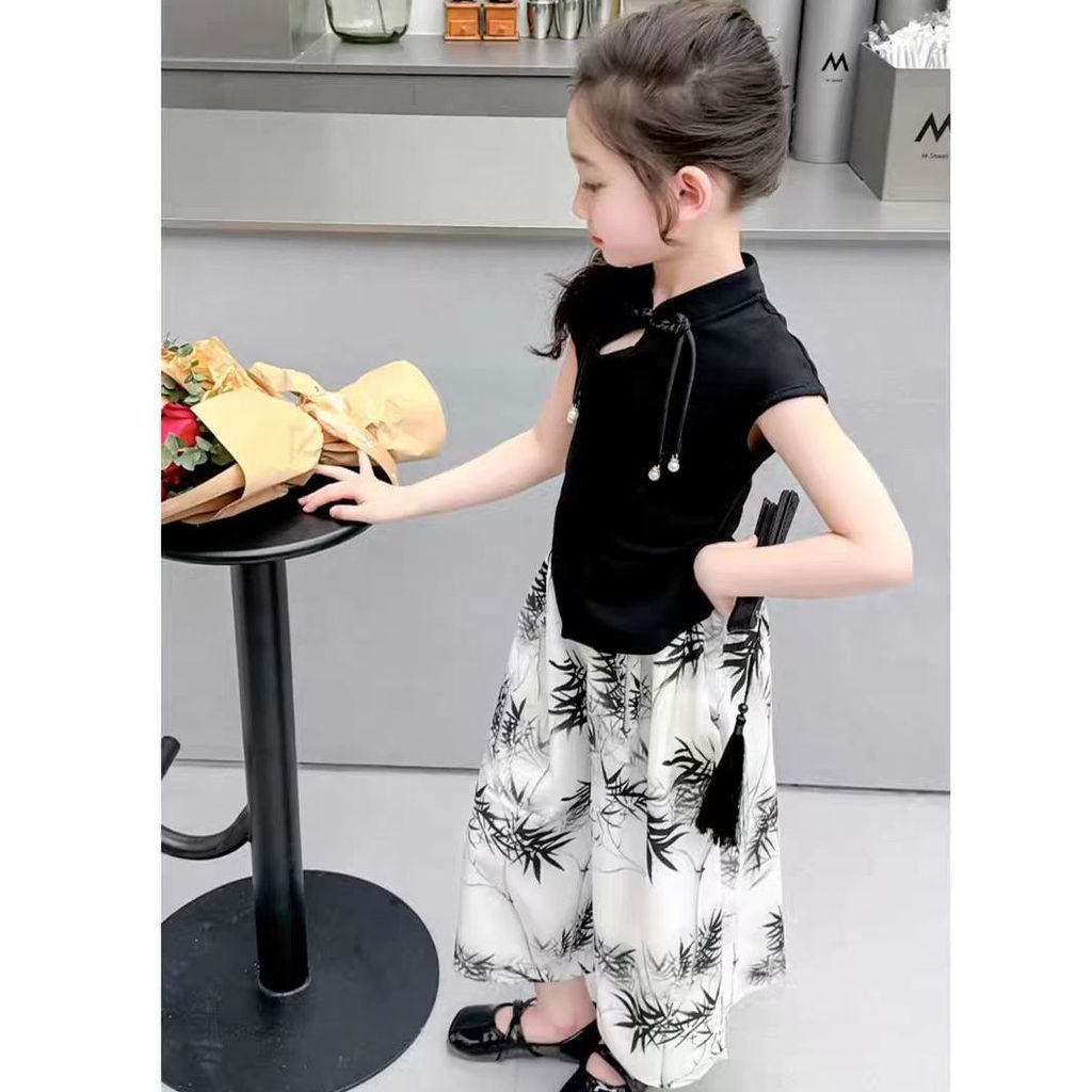 ชุดจีนสไตล์โบราณแขนสั้นและกางเกงขากว้างสีดำ พร้อมสต็อก - รูปที่ 7