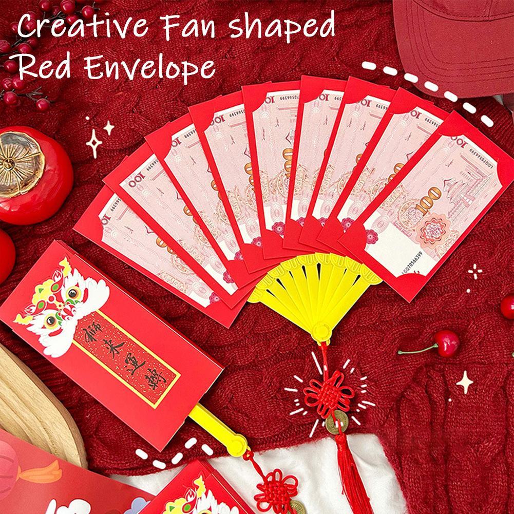 2026 6/8/10grid พัดลมพับซองจดหมายสีแดงพัดลมสร้างสรรค์รูปออกแบบสําหรับ Lunar ปีใหม่ K0p7