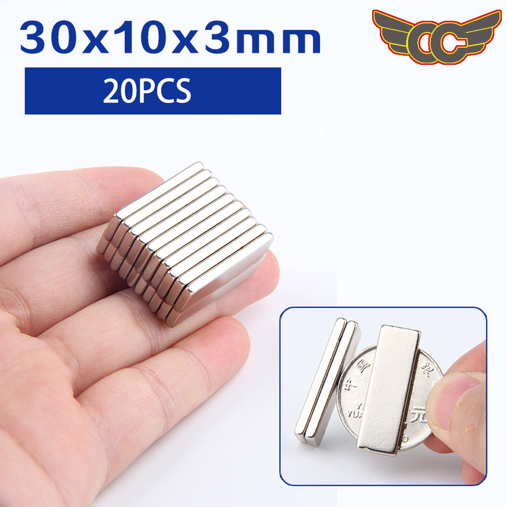 20PCS แม่เหล็ก 30x10x3มิล แม่เหล็กทรงสี่เหลี่ยม กว้างxยาวxสูง แม่เหล็กแรงสูง นีโอไดเมียม สี่เหลี่ยม Magnet Neodymium