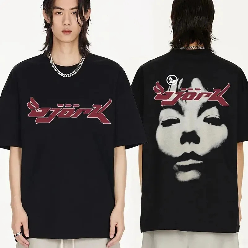 90s Vintage Bjork Look Graphic T Shirt Men's Women's Casual Oversized Short Sleeve T-shirts  Cotton 