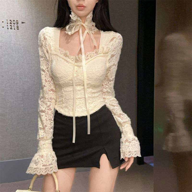 2026 แฟชั่น 2026 Pure Desire Rich Home Daughter Heavy Industry ขนแกะรู้สึกลูกไม้ภายในฤดูใบไม้ร่วงฤดู