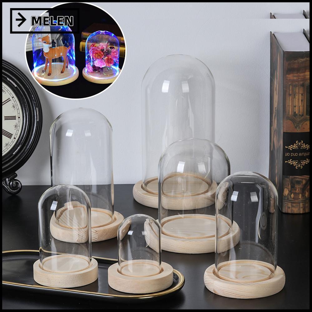 MELEN แก้ว Clche Fairy ไฟ Terrarium โต๊ะ Terrarium ขวดโปร่งใส Jar ฐานไม้
