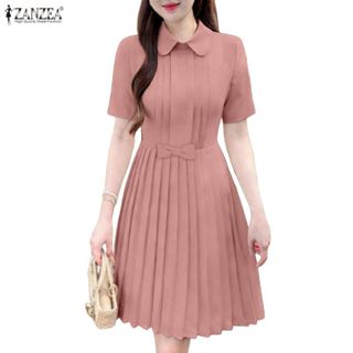 ZANZEA ชุดเดรสแขนสั้นสำหรับผู้หญิง มีปกจีบที่ดูเก๋และมีอิทธิ…