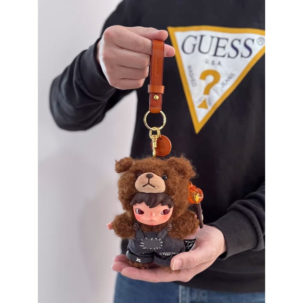 (Lanyard Only) Handmade Hirono Bear Lanyard | Premium Retro Top Grain Leather Keychain Doll & Bag Pe
