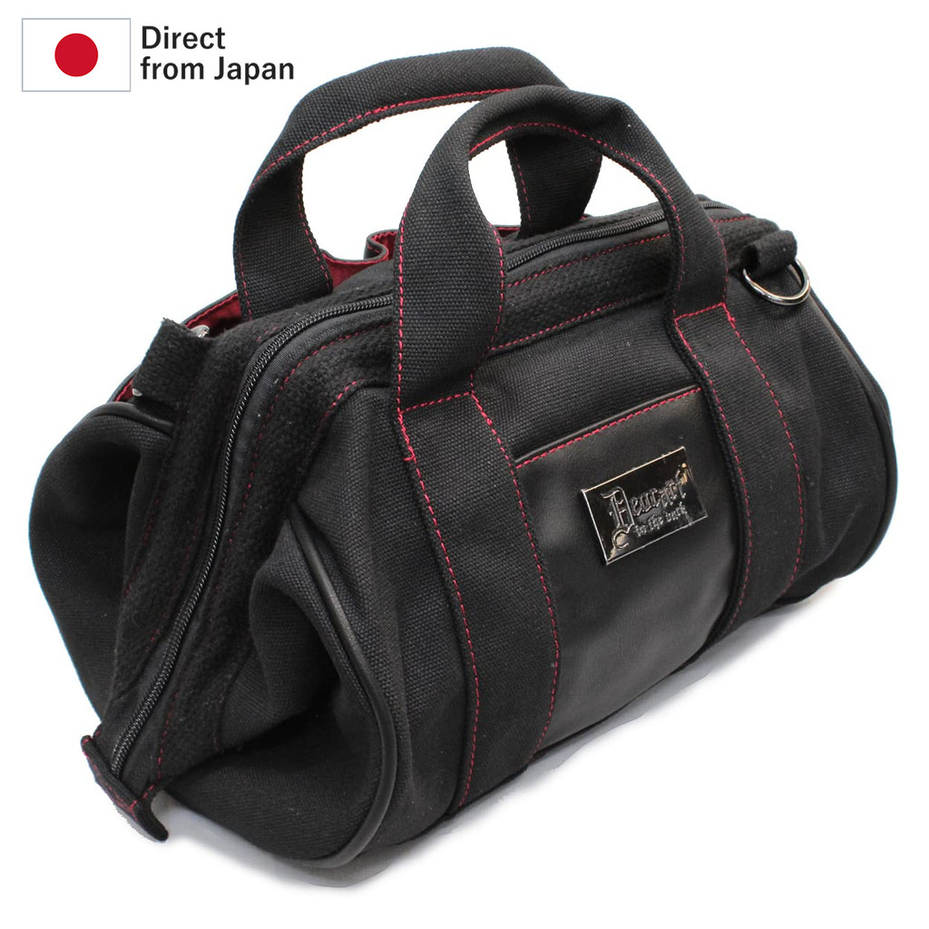 สินค้าจากญี่ปุ่น [Diorart] กระเป๋าทรงโรลบอสตันสไตล์ทูลแบ็ก พร้อมโลโก้ Spade รุ่น BG004 (สีดำ×ไวน์)