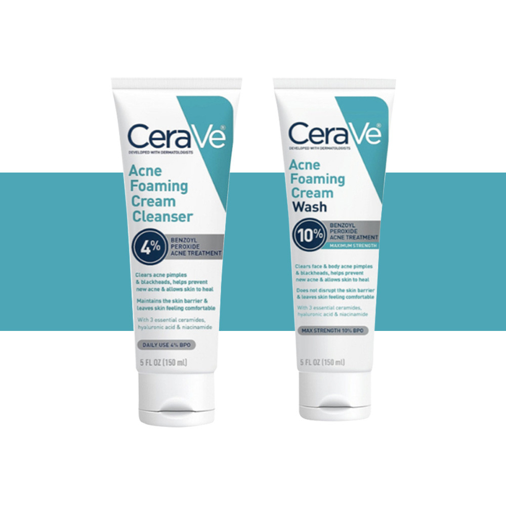 CeraVe Acne Foaming Cream Wash, Gentle Face and Body Cleanser with Benzoyl Peroxide4% / 10% 150ml เจลล้างหน้าสูตรอ่อนโยน