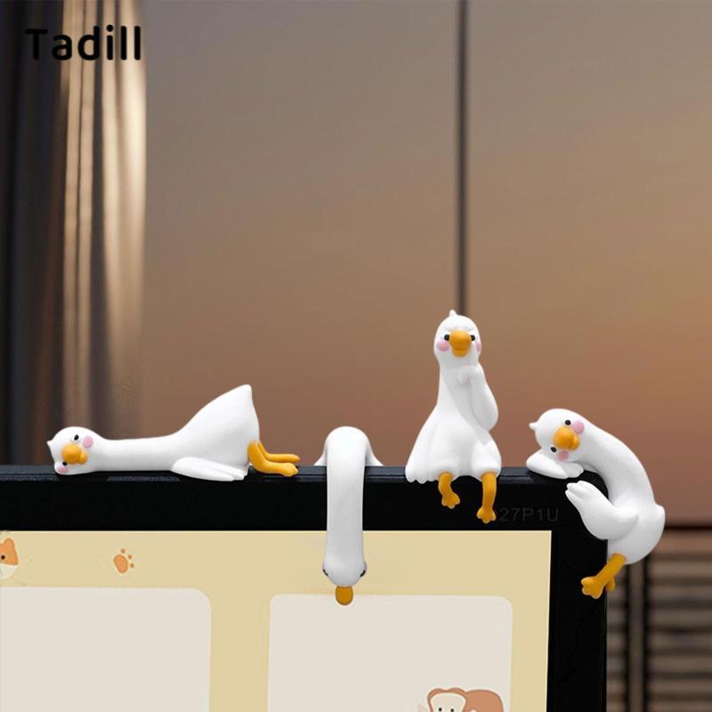 [negjsg] 4 ชิ้น 3D Craft Figurine ตกแต่งคอมพิวเตอร์เครื่องประดับสัตว์ขนาดเล็ก Goose รูปปั้นสําหรับเก้าอี้ตารางชั้นวางของสํานักงาน