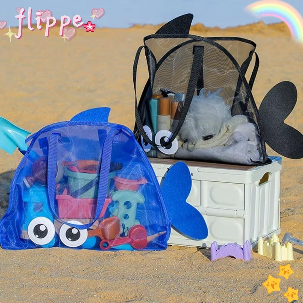 FIPE กระเป๋าเดินทางชายหาด, กระเป๋าเก็บของเล่นแบบพับได้ลายการ์ตูน, กระเป๋าใส่อุปกรณ์อาบน้ําว่ายน้ําแบบพกพาตาข่ายความจุขนาดใหญ่น่ารัก