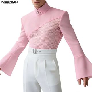 เสื้อยืดลำลองผู้ชายแบบวินเทจ ออกแบบแขนระฆังและใช้วัสดุตาข่าย…