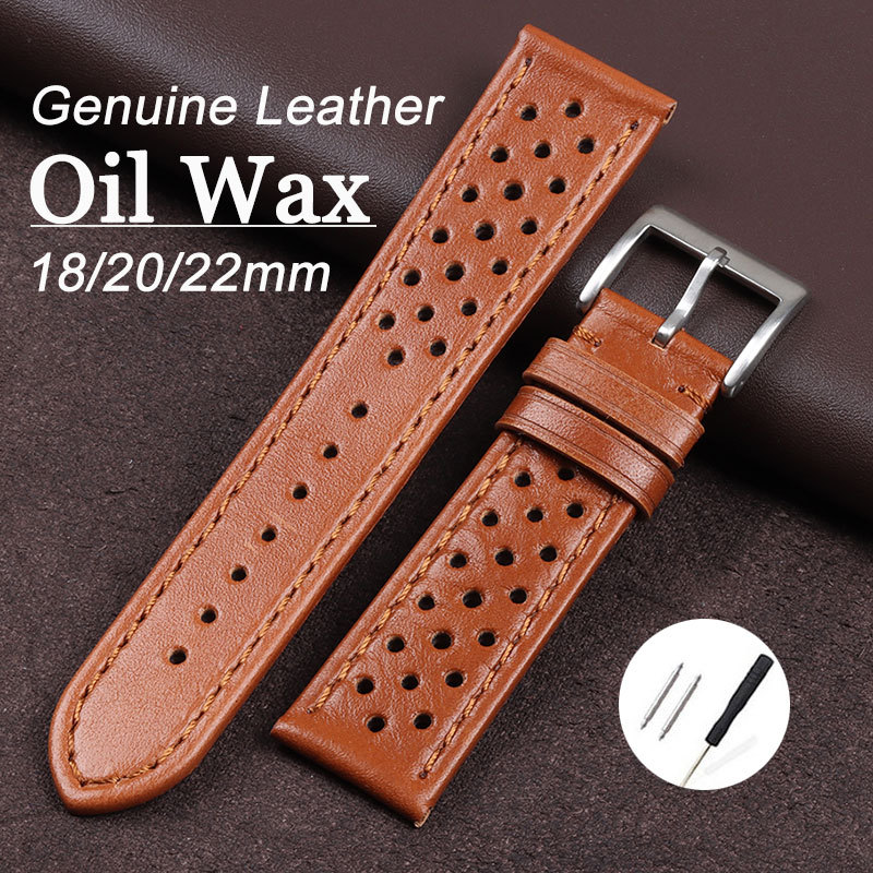 Retro Oil Wax Frosted Cow Leather Watch Strap สายนาฬิกาหนังแท้ 18 มม.20 มม.22 มม.สําหรับ seiko Universal สร้อยข้อมือกีฬานาฬิกาผู้หญิงผู้ชายสายรัดข้อมือ