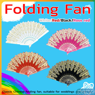 XEna Folding Fan Dance Hand Held Fans Wedding Party Decoration Props Chinese Vintage Silk Fan 1Pc